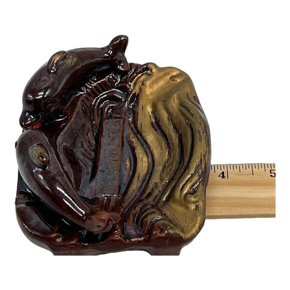 Florida Dolphin Kissing Ashtray Mid Century Retro Brown Glazed Pottery Japan - Picture 7 of 8